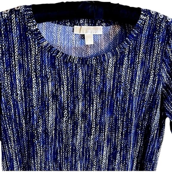 Michael Kors Dress Soft Abstract Print SZ M Blue Black Wrinkle Resistant Career - Picture 3 of 7